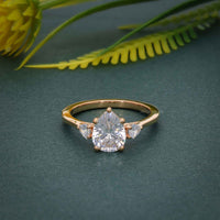 Three Stone Pear Cut Lab Gown Diamond Ring With Pear Side Stone