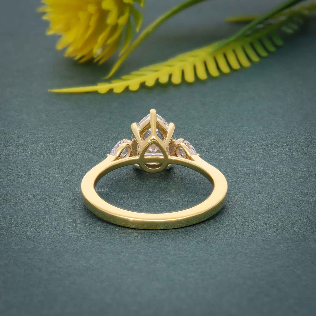 Three Stone Pear Cut Lab Gown Diamond Ring With Pear Side Stone - JBR Jeweler