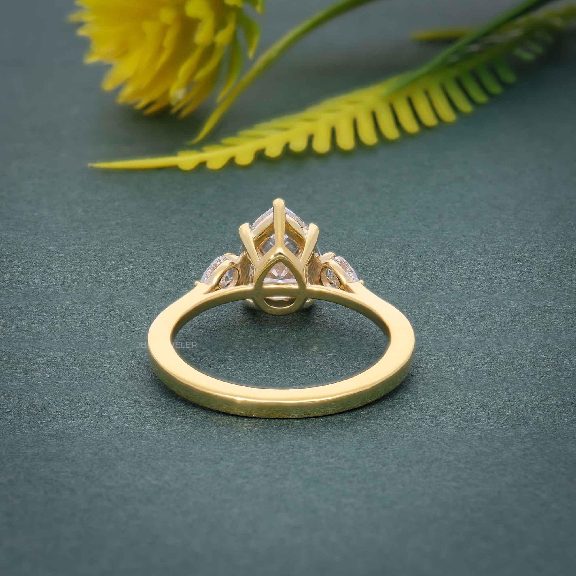 Three Stone Pear Cut Lab Gown Diamond Ring With Pear Side Stone - JBR Jeweler