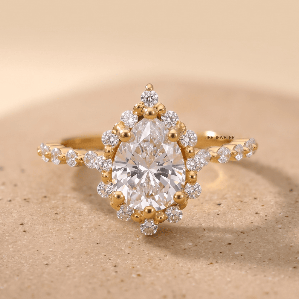 Pear cut lab grown diamond ring in 14K gold