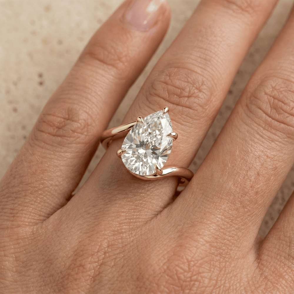 Unique bypass style pear lab diamond ring for anniversary gift