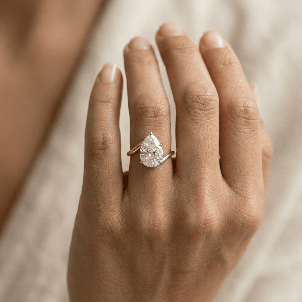 Solid yellow gold pear diamond engagement ring for women