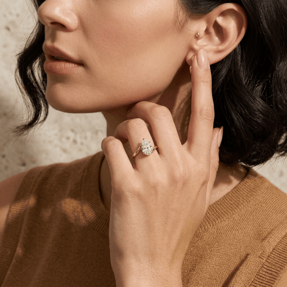 Elegant pear shaped lab diamond ring for girlfriend or wife