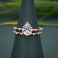 Pear Cut Moissanite Engagement Ring With Matching Bridal Ring Set