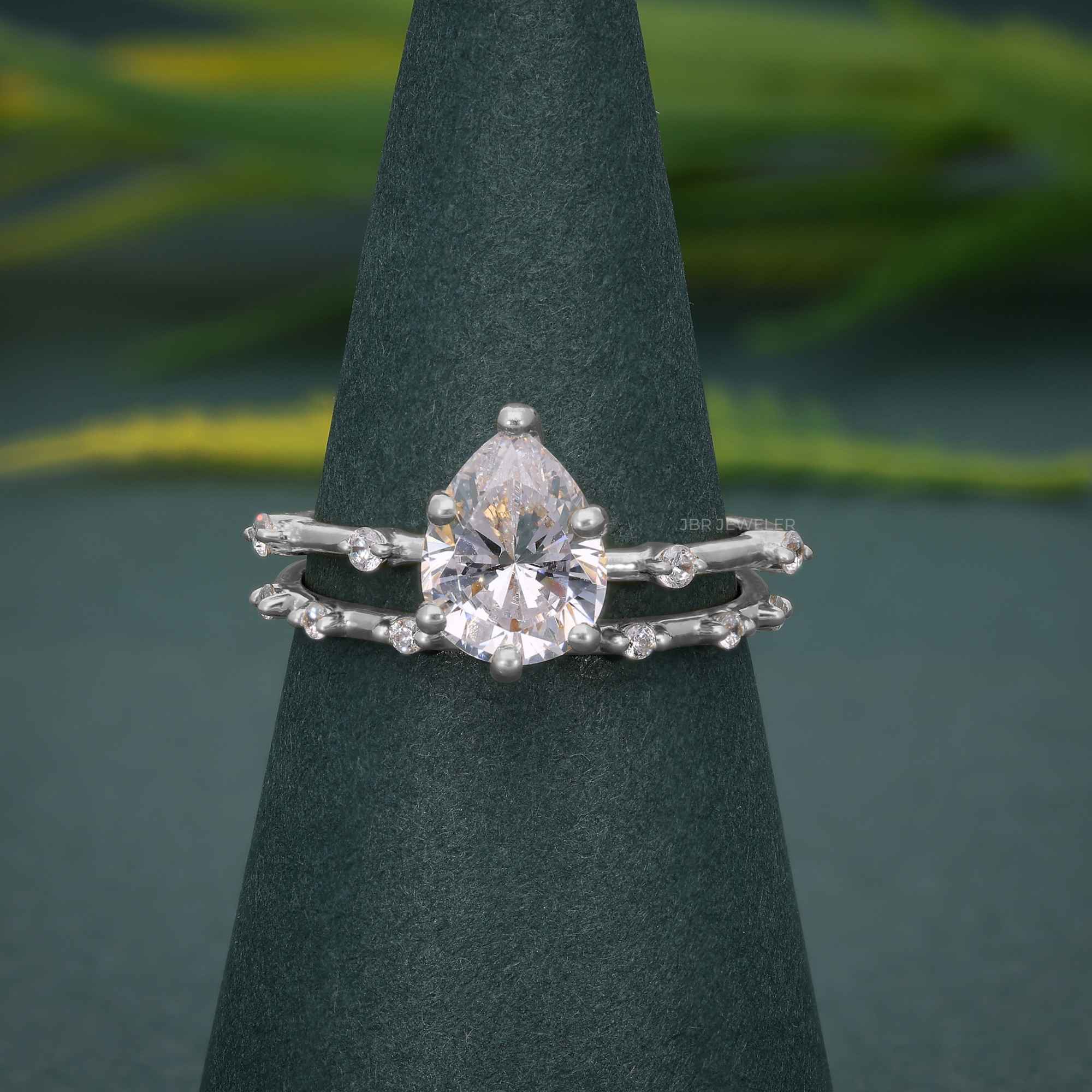 Pear Cut Moissanite Engagement Ring With Matching Bridal Ring Set - JBR Jeweler
