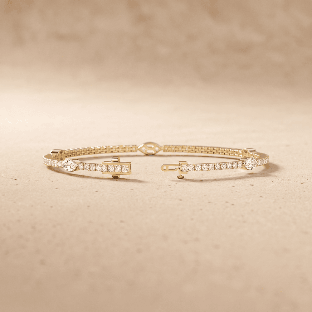 Pear Cut Round Diamond Bracelet 14k Gold