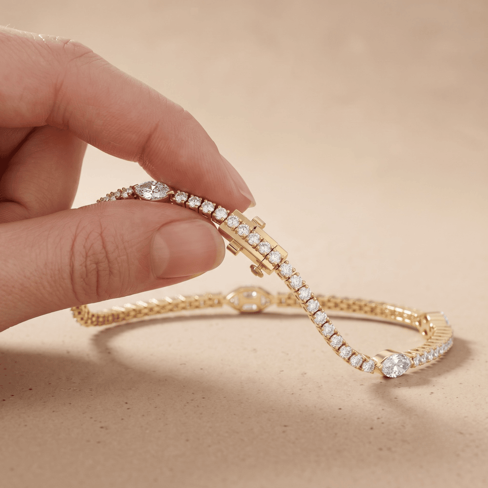 Pear Cut Round Diamond Bracelet 14k Gold
