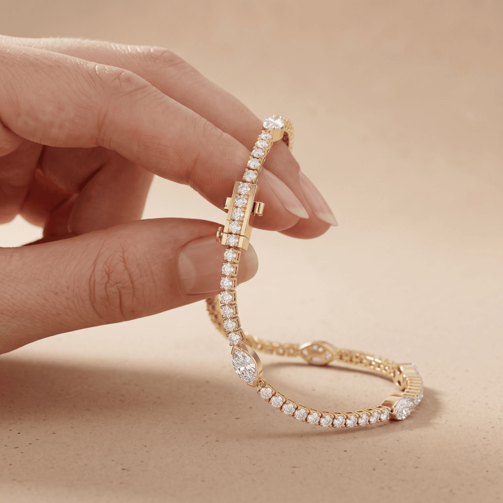 Pear Cut Round Diamond Bracelet 14k Gold