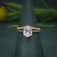 Pear Moissanite Solitaire Cathedral Engagement Ring Set With Stacking Band
