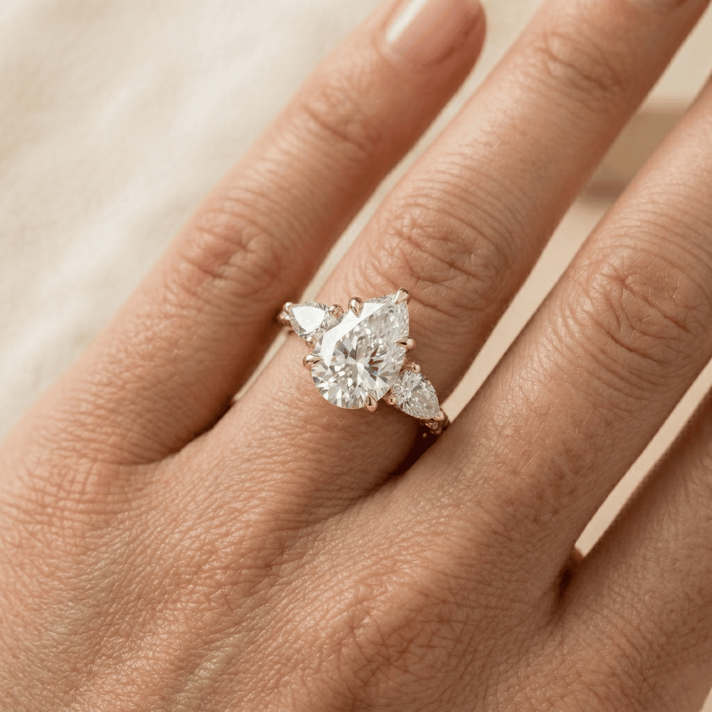 Pear shaped lab grown diamond bridal ring for her