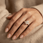 Pear lab diamond engagement ring with pavé set shoulders