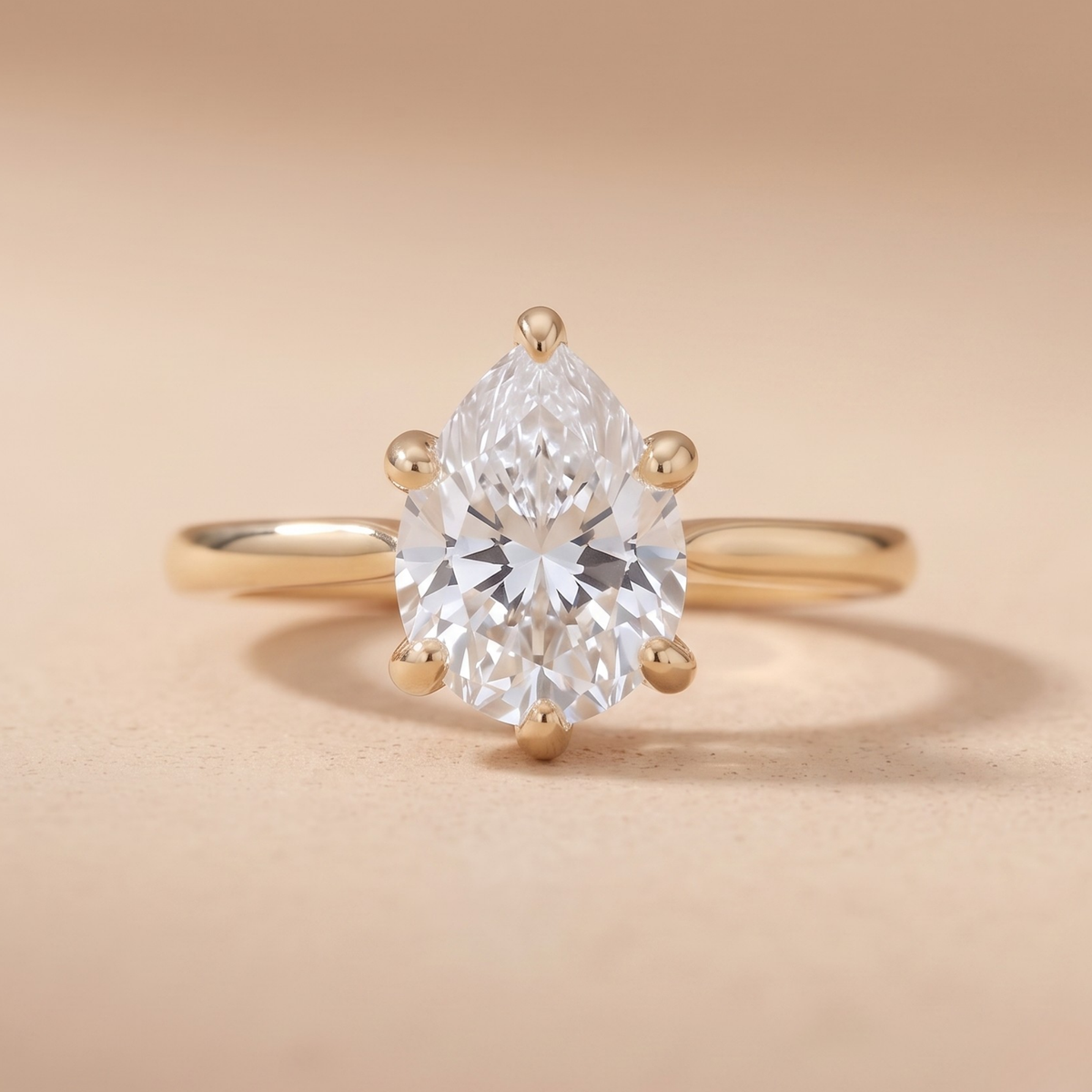 Pear lab grown diamond cathedral ring with hidden halo