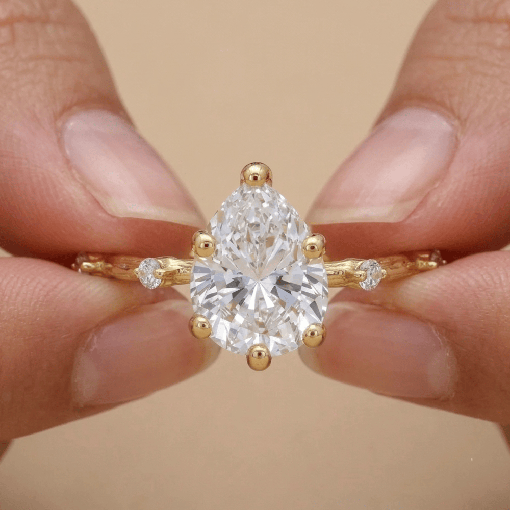 Pear Cut Lab Diamond Thin Wedding Band Ring