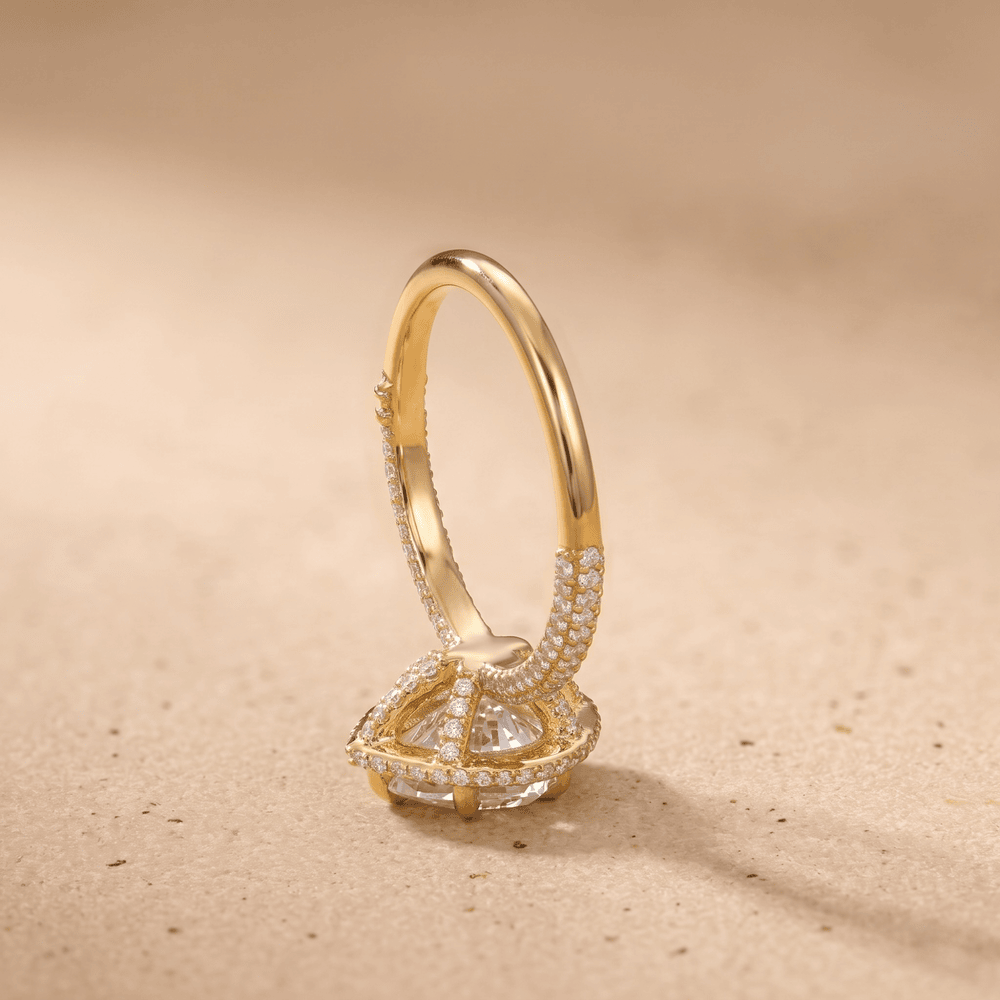 Lab diamond pear halo ring top view sparkle