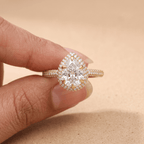14K pear halo promise ring angled profile shot