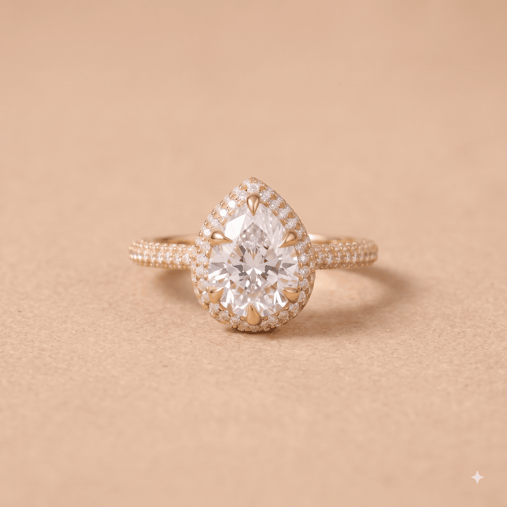 Pear lab diamond ring with IGI certification card