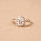 Pear lab grown halo dainty promise ring close-up