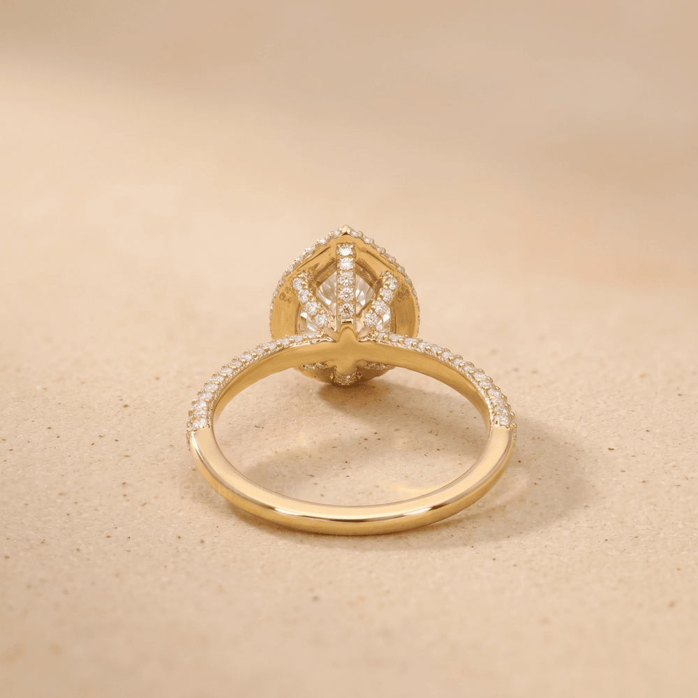 Lab diamond pear halo ring top view sparkle