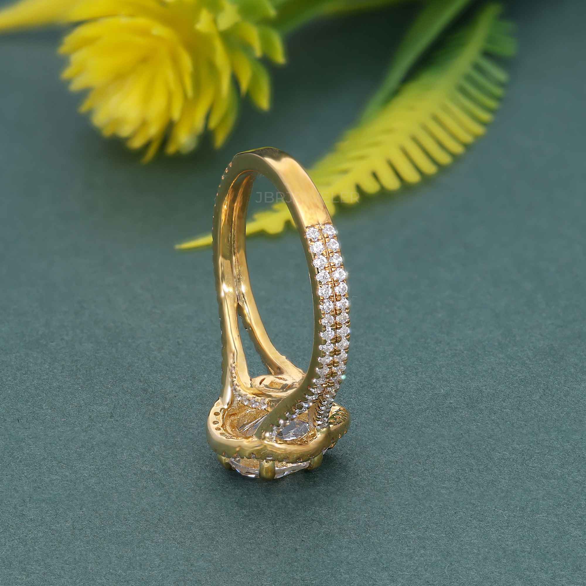 Pear Laboratory Diamond Split Shank Halo Engagement Ring - JBR Jeweler