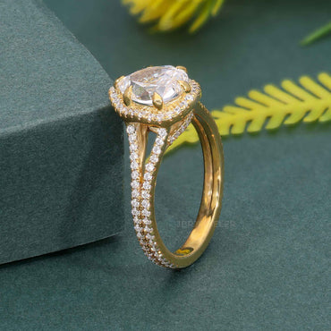 Pear Laboratory Diamond Split Shank Halo Engagement Ring