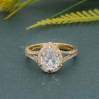 Pear Moissanite Diamond Split Shank Halo Engagement Ring - JBR Jeweler