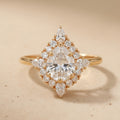 Pear filigree halo moissanite ring floral design
