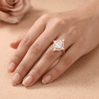 Filigree pear moissanite ring conflict-free diamond alternative