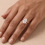 Pear moissanite ring on model's hand lifestyle shot