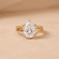 Pear cut moissanite ring 14K gold front view