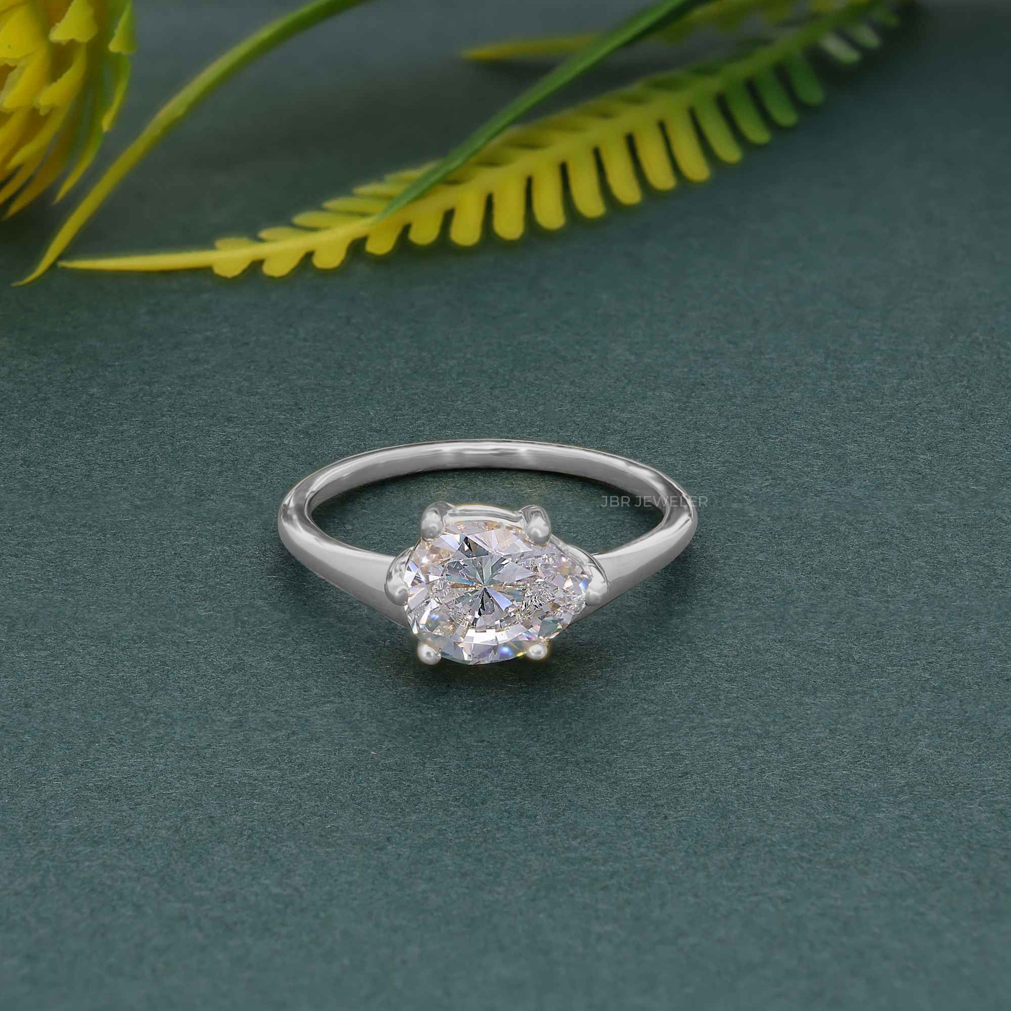 Curved Horizontal Pear Moissanite Diamond Engagement Ring - JBR Jeweler