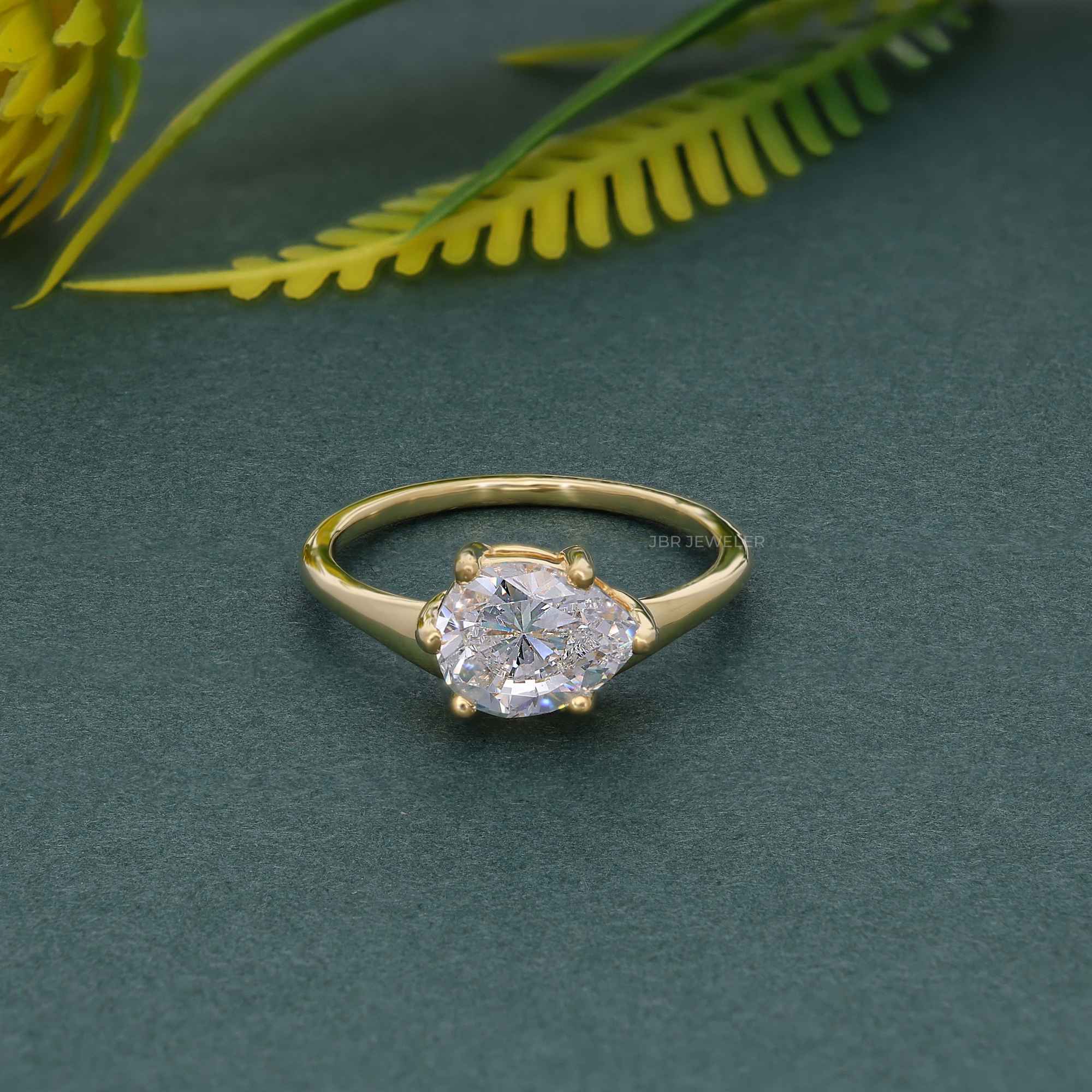 Curved Horizontal Pear Moissanite Diamond Engagement Ring - JBR Jeweler