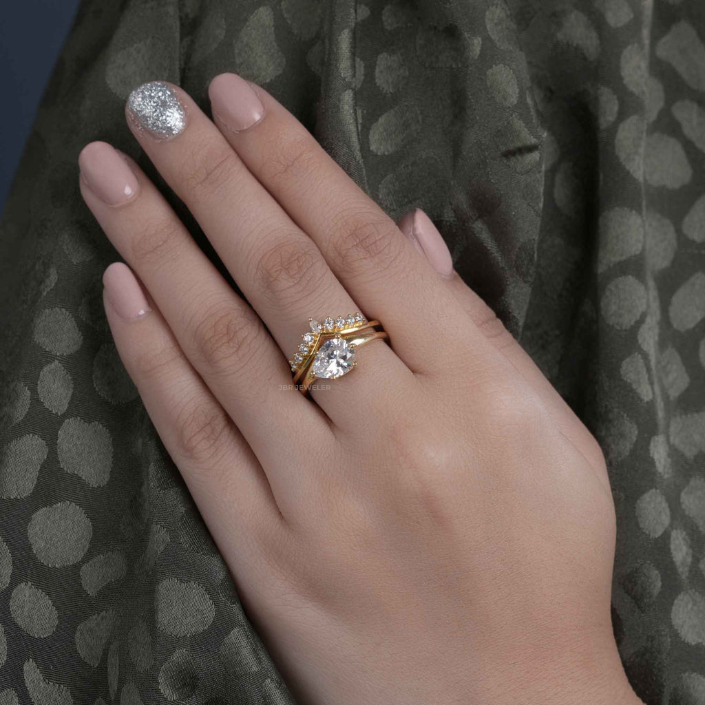 Pear Shape Lab-Grown Diamond Bridal Set Ring with Matching Band - JBR Jeweler