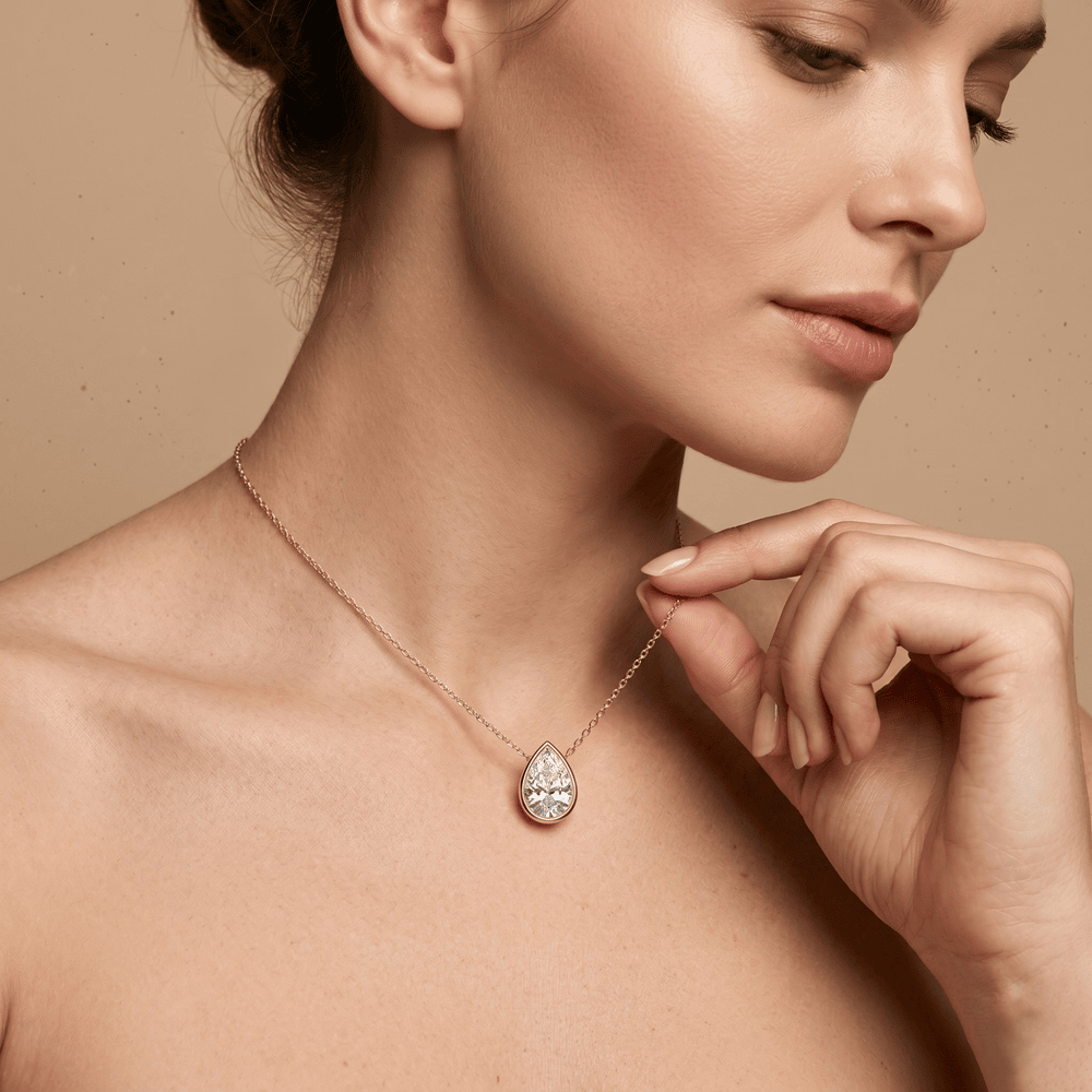Pear Shaped Diamond Pendant Necklace in Rose Gold