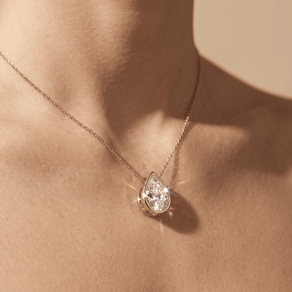 Pear Shaped Diamond Pendant Necklace in Rose Gold
