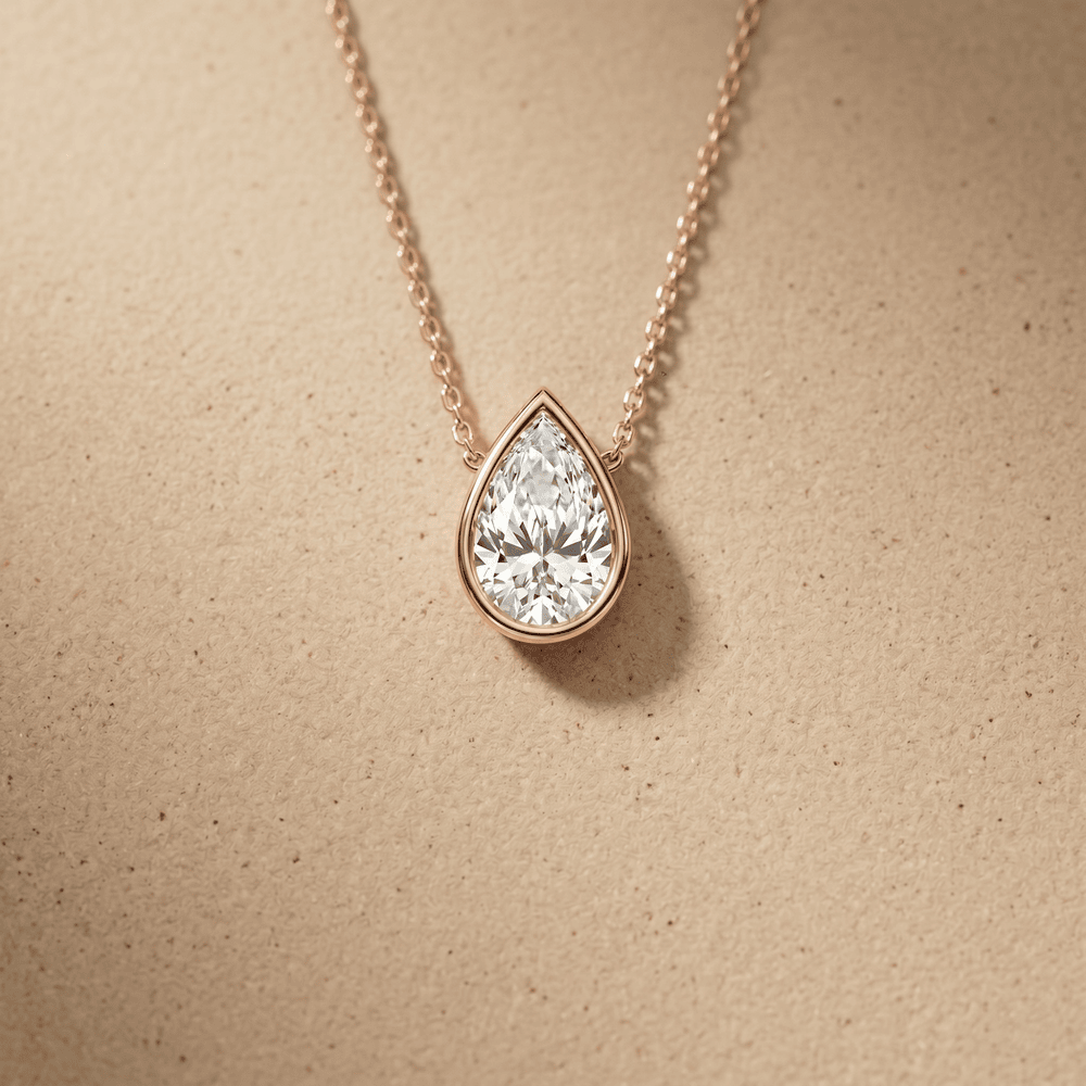 Pear Shaped Diamond Pendant Necklace in Rose Gold