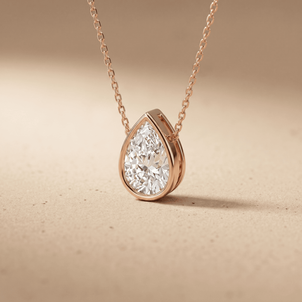 Pear Shaped Diamond Pendant Necklace in Rose Gold