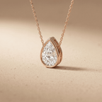 Pear Shaped Diamond Pendant Necklace in Rose Gold