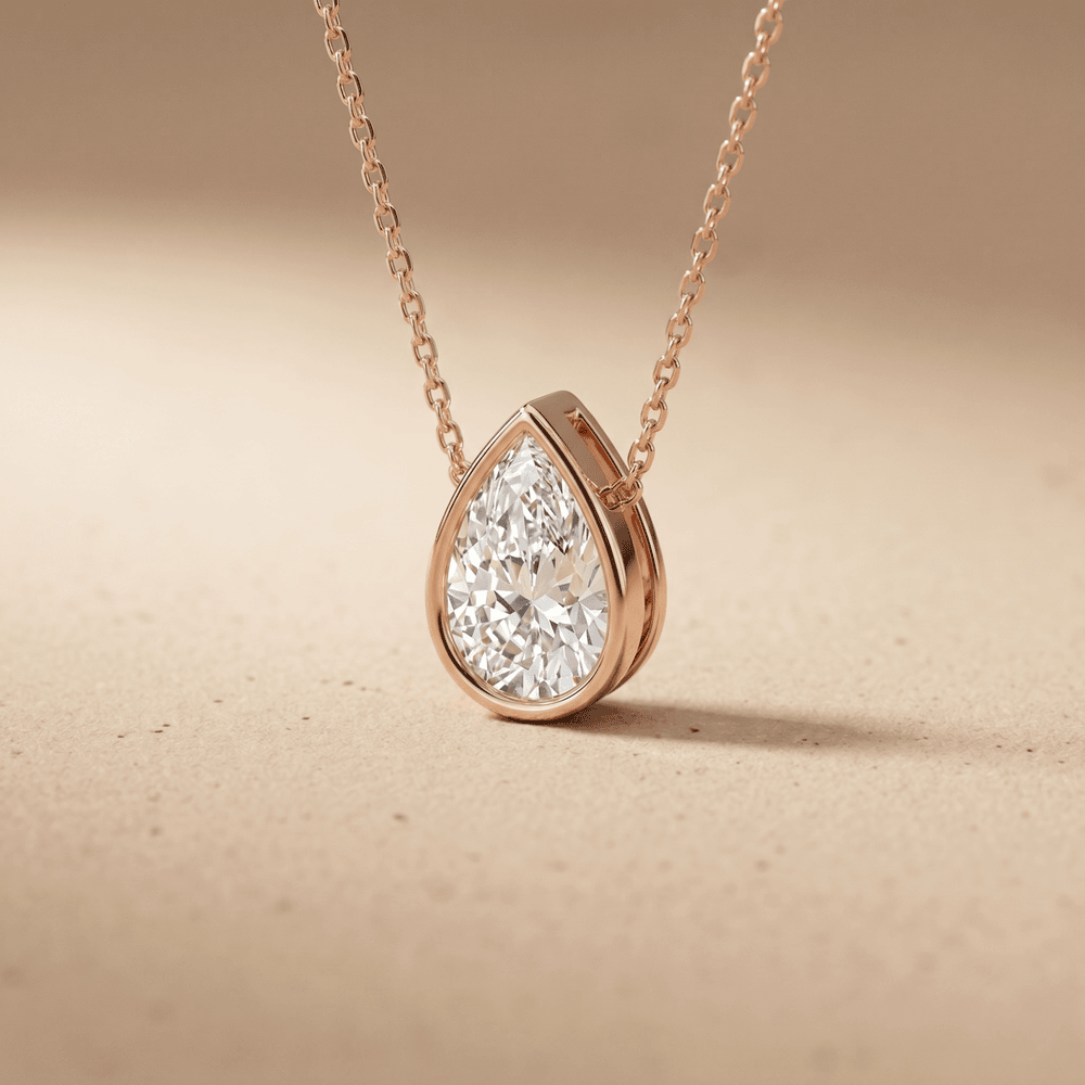 Pear Shaped Diamond Pendant Necklace in Rose Gold