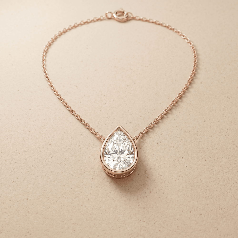 Pear Shaped Diamond Pendant Necklace in Rose Gold