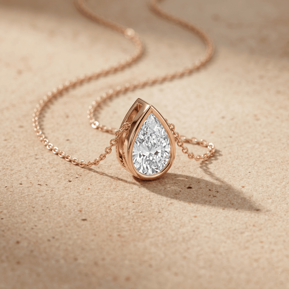 Pear Shaped Diamond Pendant Necklace in Rose Gold