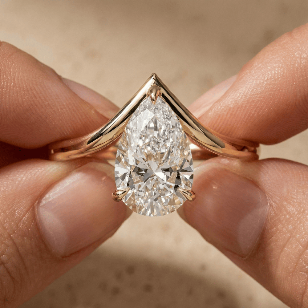 10K gold pear shaped lab diamond solitaire engagement ring