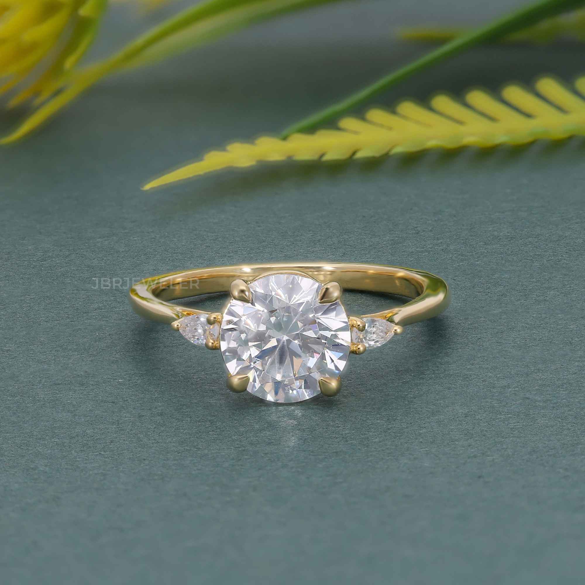 Perfect Fit Three Stone Round Lab Diamond Ring With Side Pear