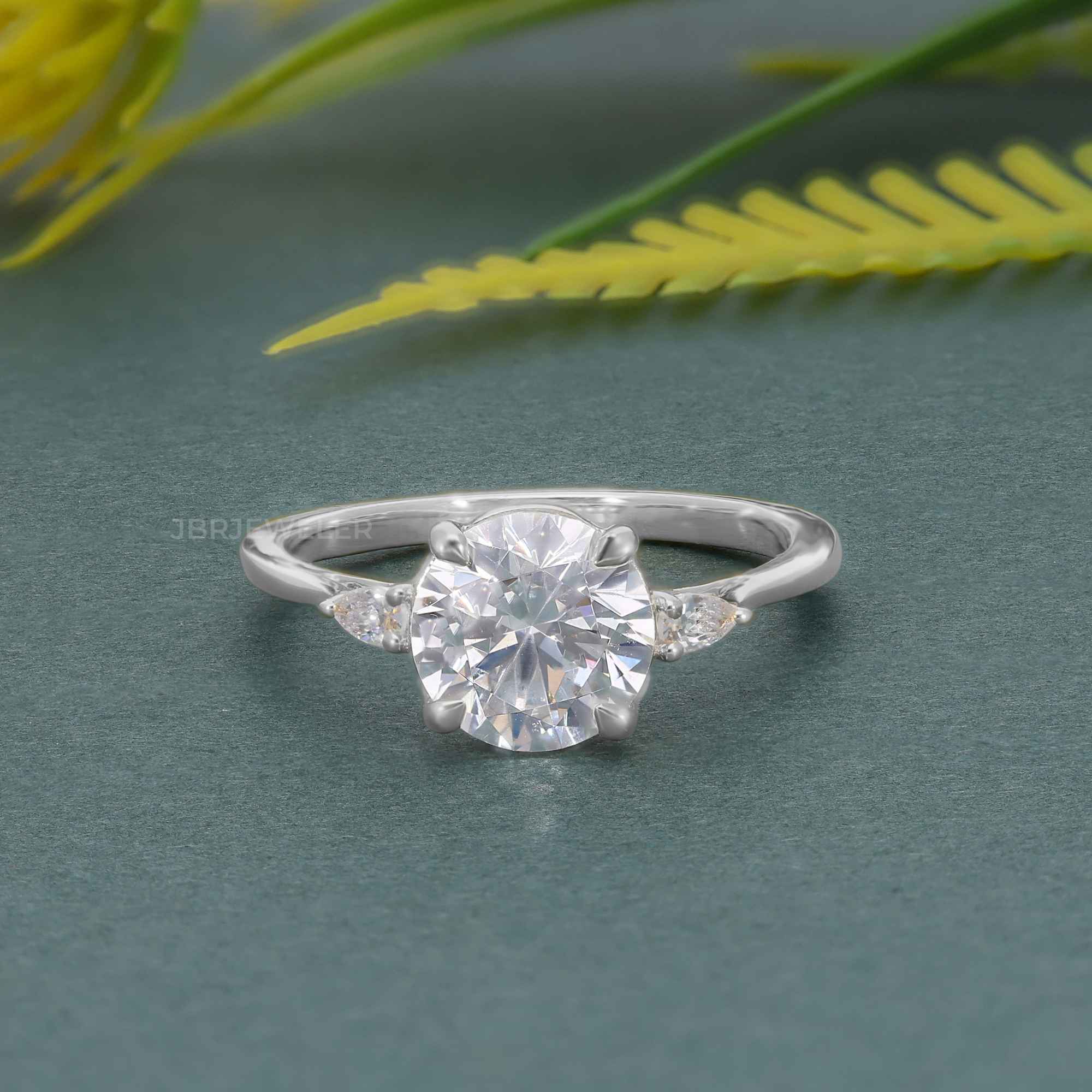 Perfect Fit Three Stone Round Lab Diamond Ring With Side Pear - JBR Jeweler