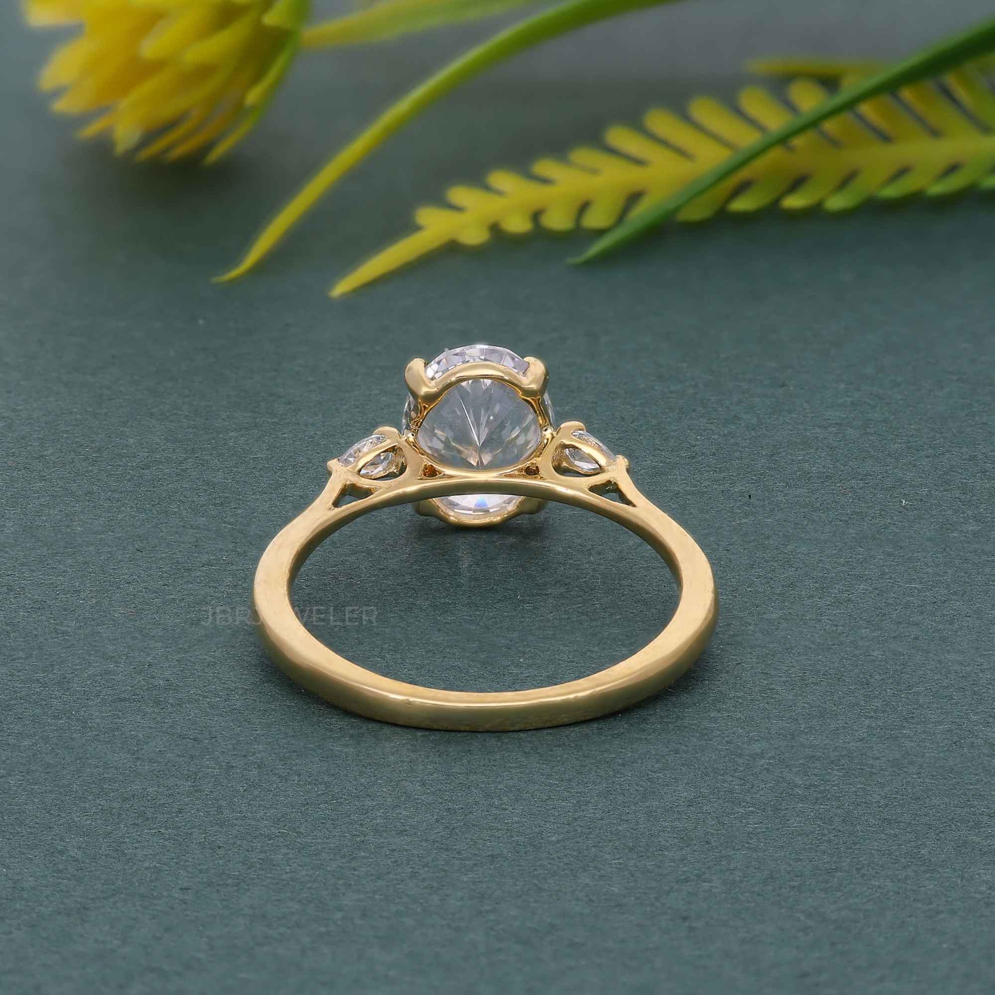 Perfect Fit Three Stone Oval Lab Diamond Ring With Side Pear - JBR Jeweler