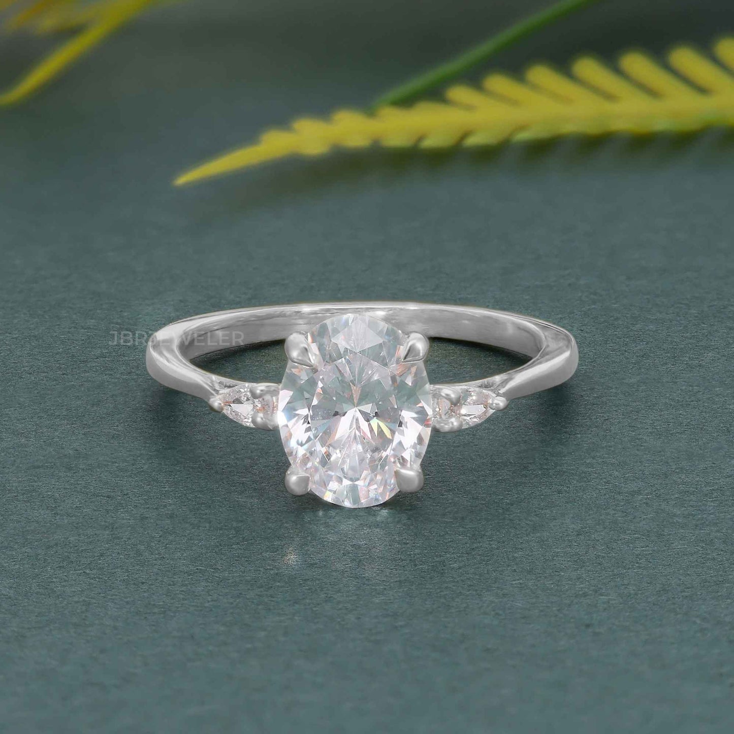 Perfect Fit Three Stone Oval Lab Diamond Ring With Side Pear