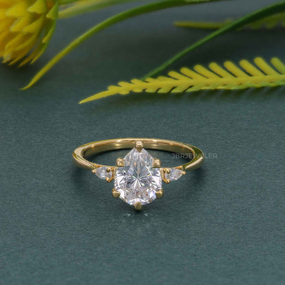 Bague en diamant moissanite poire à trois pierres, ajustement parfait, avec pierre latérale