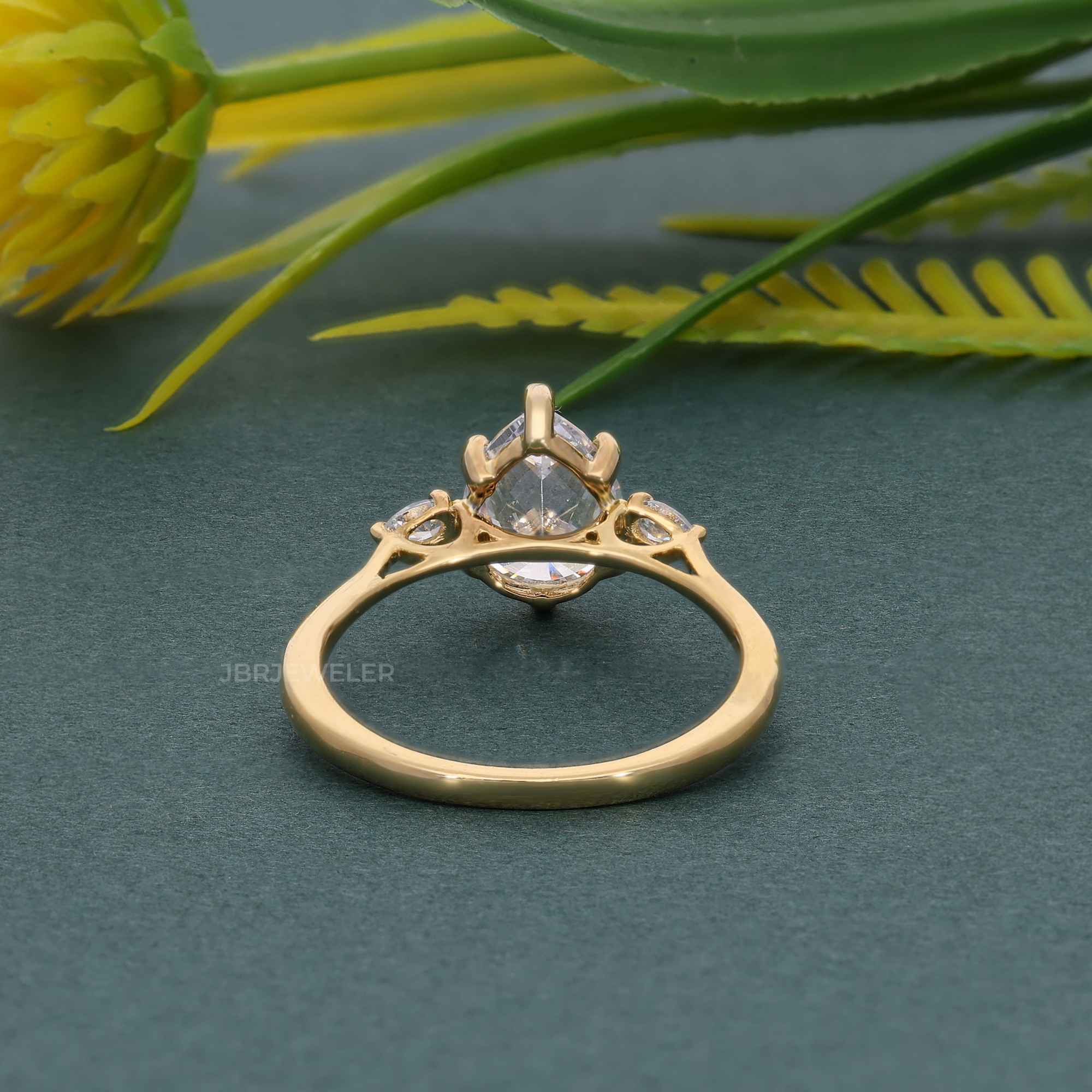 Perfect Fit Three Stone Pear Moissanite Diamond Ring With Side Stone - JBR Jeweler