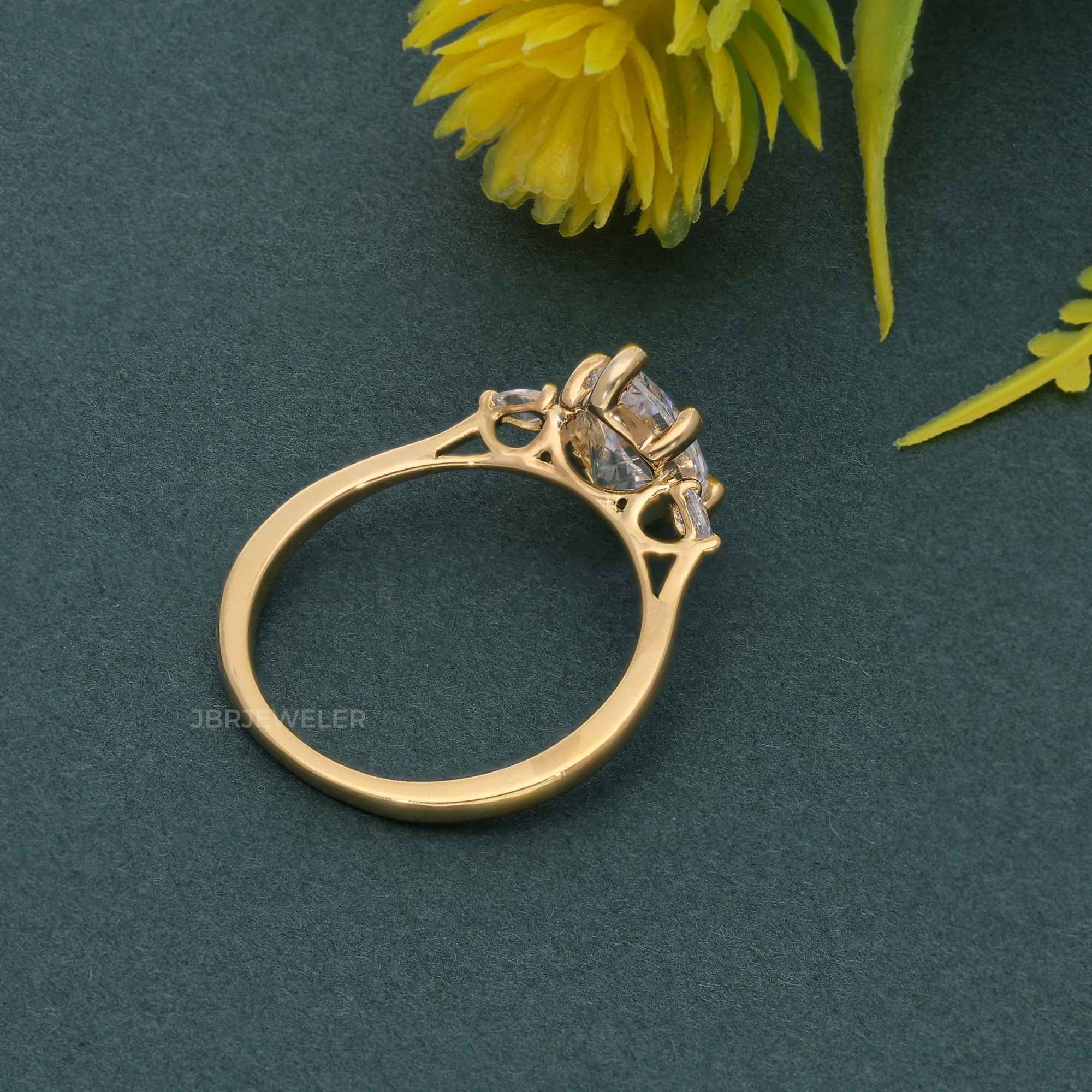 Perfect Fit Three Stone Pear Moissanite Diamond Ring With Side Stone - JBR Jeweler