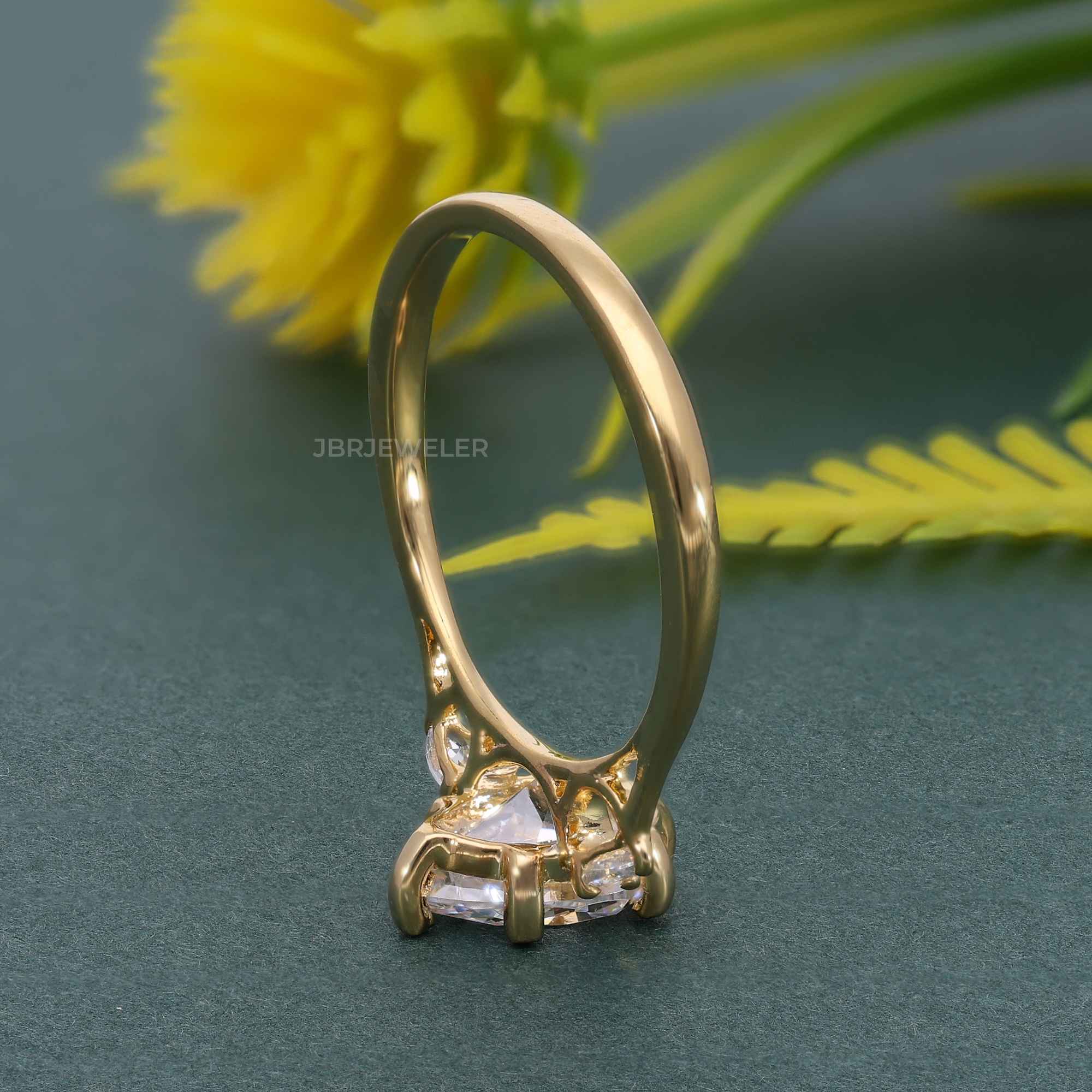 Perfect Fit Three Stone Pear Lab Diamond Ring With Side Stone - JBR Jeweler