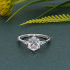 Perfect Fit Three Stone Pear Lab Diamond Ring With Side Stone - JBR Jeweler
